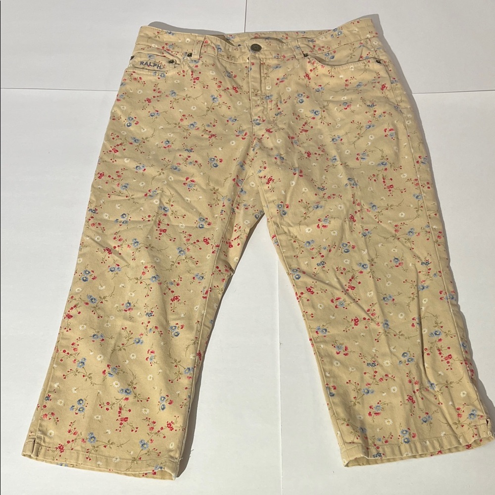 Ralph Ralph Lauren Beige Cream Tan Capris Floral sz 6 Summer Spring Shorts